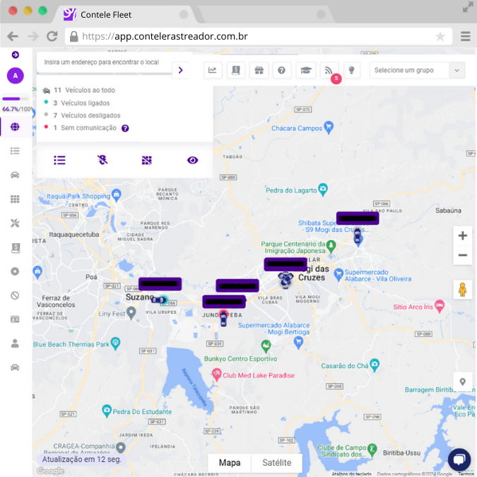 Posicao online da frota no mapa
