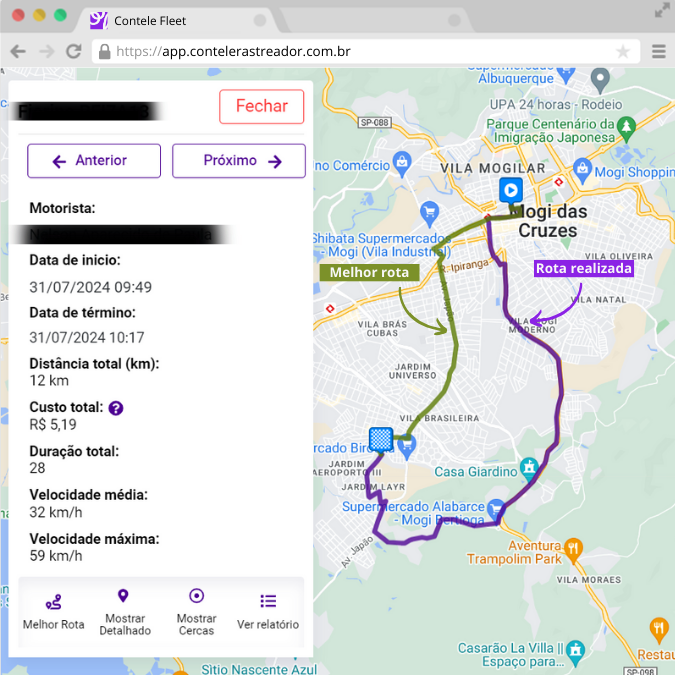 Dashboard de rastreamento veicular
